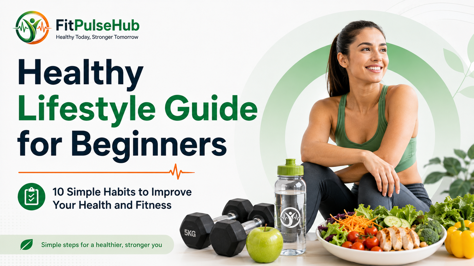 Healthy lifestyle guide for beginners with fitness, nutrition, exercise and wellness habits